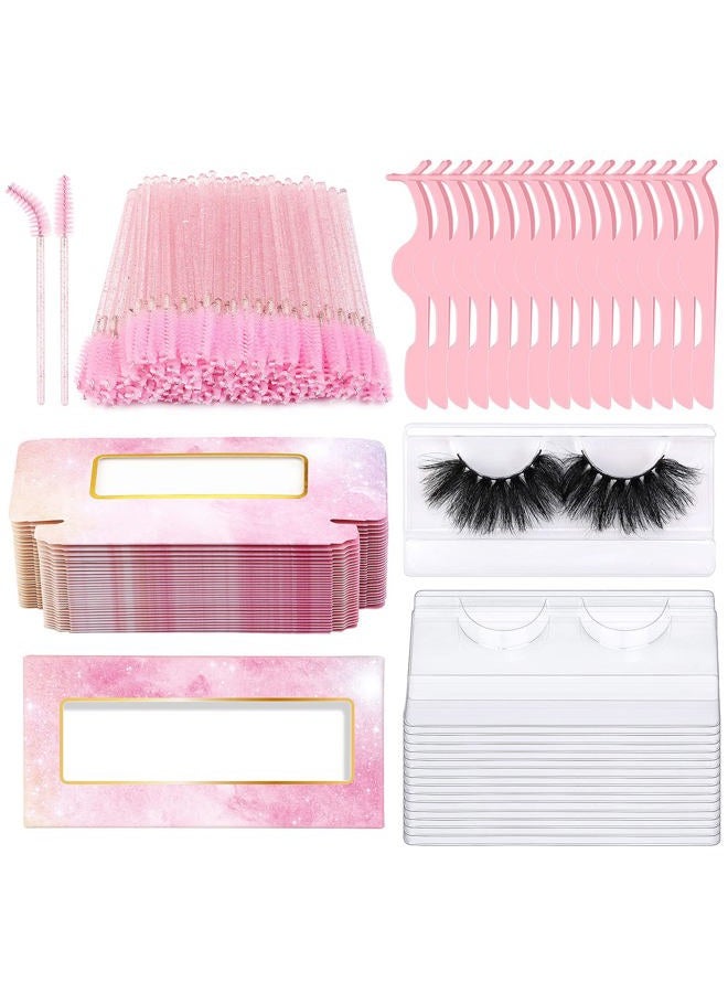 MAGEFY 175 Pieces Lash Packaging Wholesale, Include 30 Empty Eyelashes Packaging Box, 30 False Lash Trays, 15 Eyelash Tweezers and 100 Eyelash Brush Mascara Wands Disposable (Pink) - Image 1
