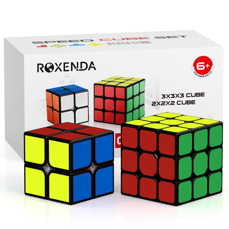 Roxenda مجموعة مكعبات السرعة ROXENDA، مكعب سرعة 2X2 3X3 الأصلي مع التعليمات (أسود) - Image 1