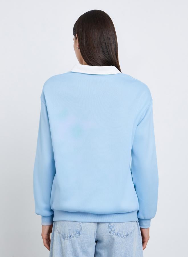 Take Two Blue New York Print Polo Neck Sweatshirt - Image 4