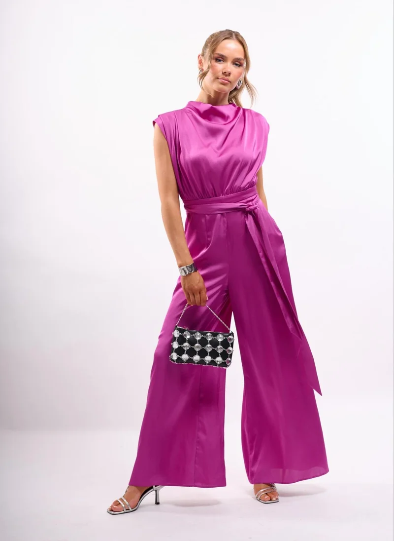 SATIN HIGH NECK JUMPSUIT IN ORCHID