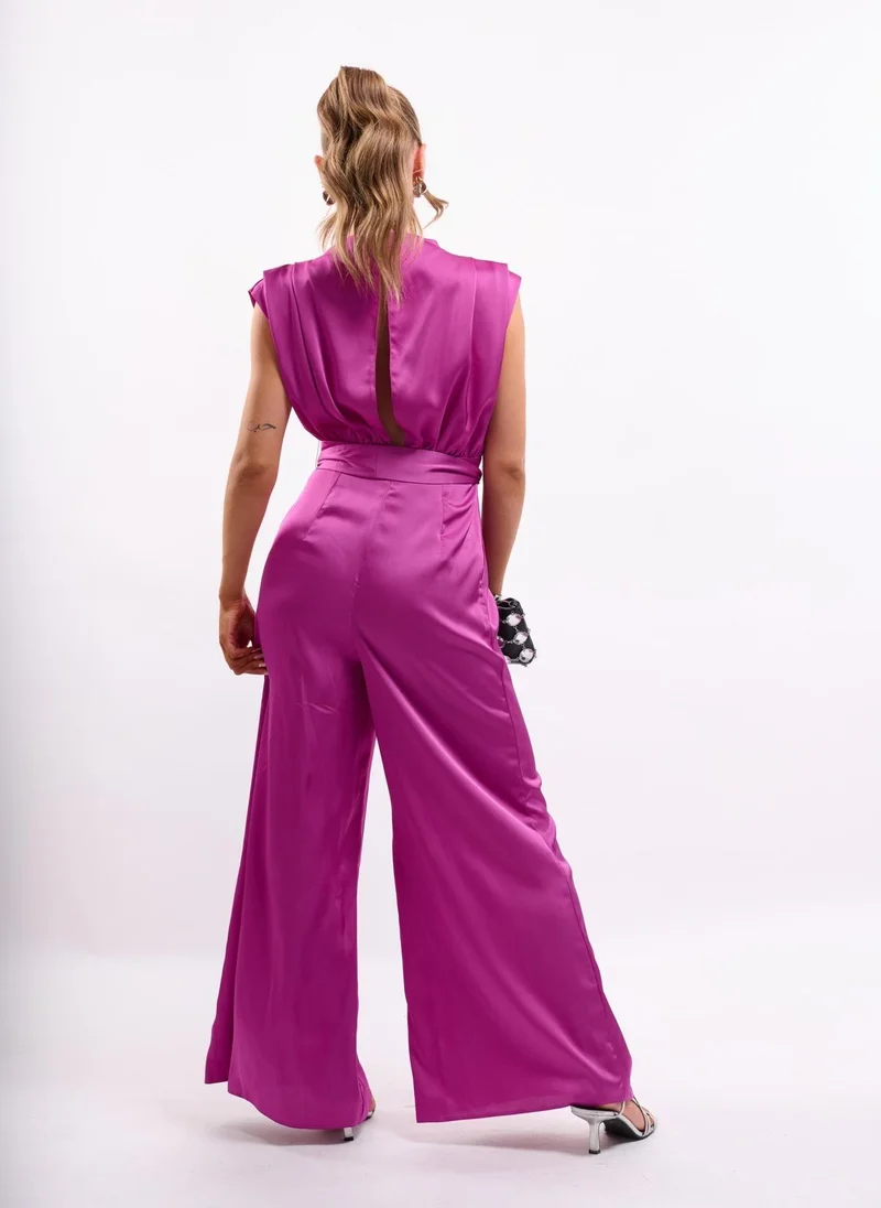 Faia  Satin High Neck Jumpsuit in Hot Pink for Women | Best Price UAE