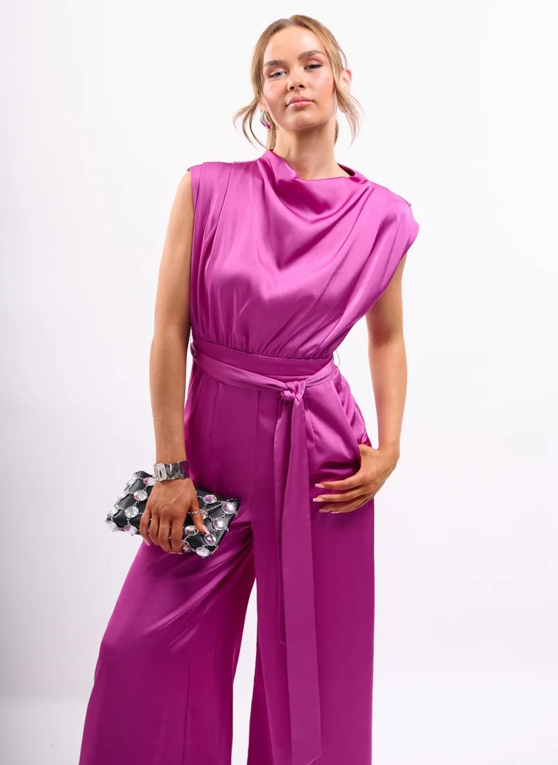 Faia  Satin High Neck Jumpsuit in Hot Pink for Women | Best Price UAE