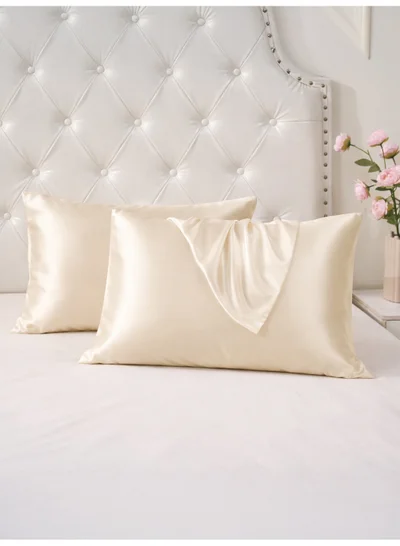 Donetella Satin Pillowcases 2-Pcs Soft And Silky Pillow Cover For Hair And Skin Care With Envelope Closure (Without Pillow Insert),Off-White