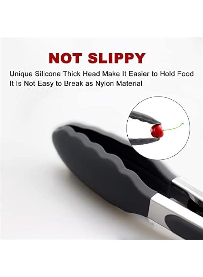 2 Pack Black Kitchen Tongs, Premium Silicone BPA Free Non-Stick Stainless Steel BBQ Cooking Grilling Locking Food Tongs, 9-Inch & 12-Inch - Image 2