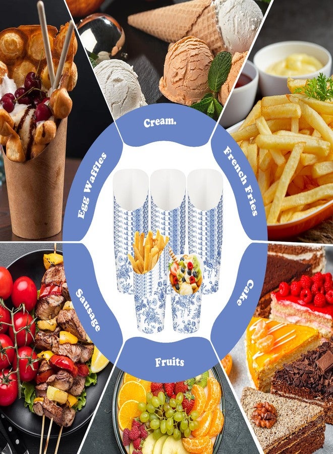 Whaline 50 Sets Blue Floral Charcuterie Cups with Sticks Bags 14Oz Chinoiserie Flower Disposable Appetizer Cup French Fry Holder for Wedding Something Blue Before I Do Bridal Baby Shower - Image 4