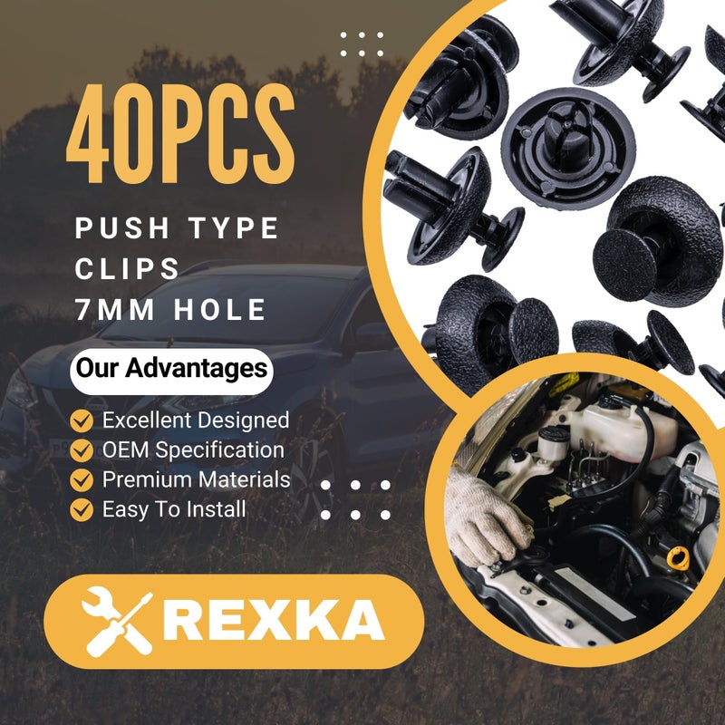 Rexka 40pcs Bumper Radiator Support Splash Shield Fender Liner Engine Grill Push Type Retainer Clips 7mm Hole for Toyota Lexus 90467-07211 4Runner Avalon Camry Land Cruiser Prius GX460 IS250 RX350 - Image 2
