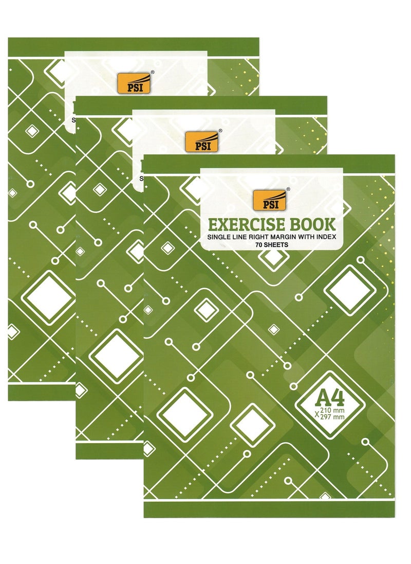 Psi - 3-Piece A4 Size Single Lined Notebook With RIght Margins 70 Sheets - Image 1