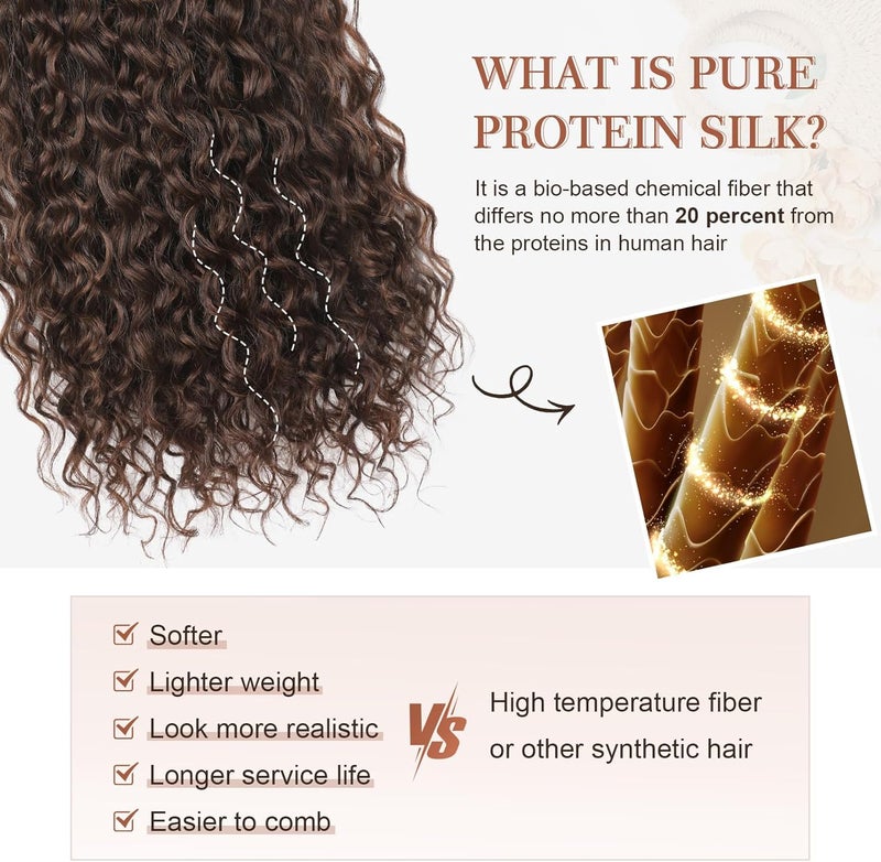 Flufymooz Clip in Hair Extensions, 4PC 100％ Pure Protein Silk Hair Extensions Long Soft Natural Hairpiece 20 Inch Curly Hairpiece for Women (Reddish Brown) - Image 3