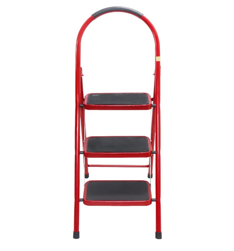 MuswannaA Hail Metal Folding Step Ladder With 3 Steps Red&Black, 110*65*110cm, 5054