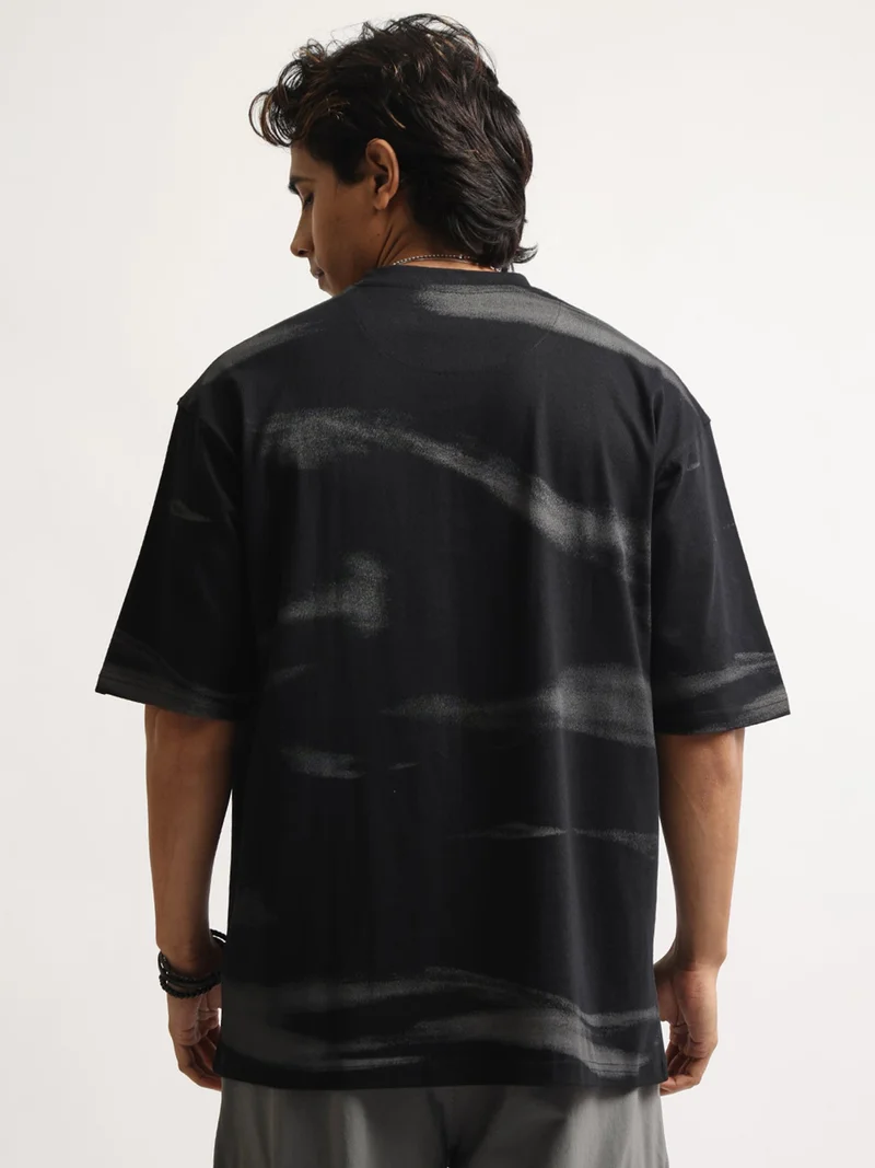 Maniac  Maniac Mens Color Block Henley Neck Half Sleeve Black and White Cotton Tshirt for Men | Best Price UAE