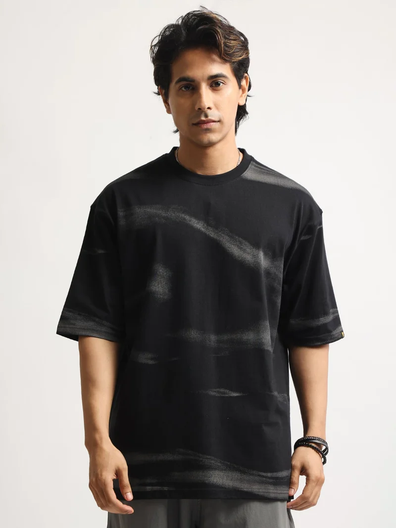 Maniac  Maniac Mens Color Block Henley Neck Half Sleeve Black and White Cotton Tshirt for Men | Best Price UAE