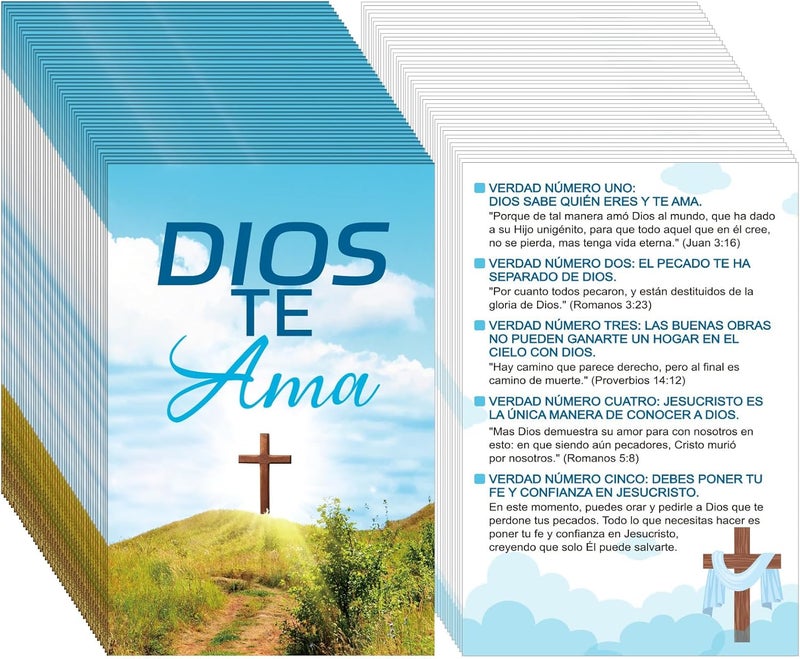 Noveread 200 Pcs Spanish Gospel Tract Card Salvation Cards Pocket Holy Postcards Prayer Postcards Christian Inspirational Bible Verses for Christian Gifts Women Men(Dios Te Ama) - Image 1