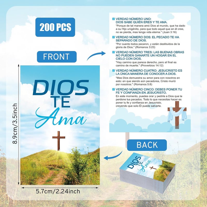Noveread 200 Pcs Spanish Gospel Tract Card Salvation Cards Pocket Holy Postcards Prayer Postcards Christian Inspirational Bible Verses for Christian Gifts Women Men(Dios Te Ama) - Image 2
