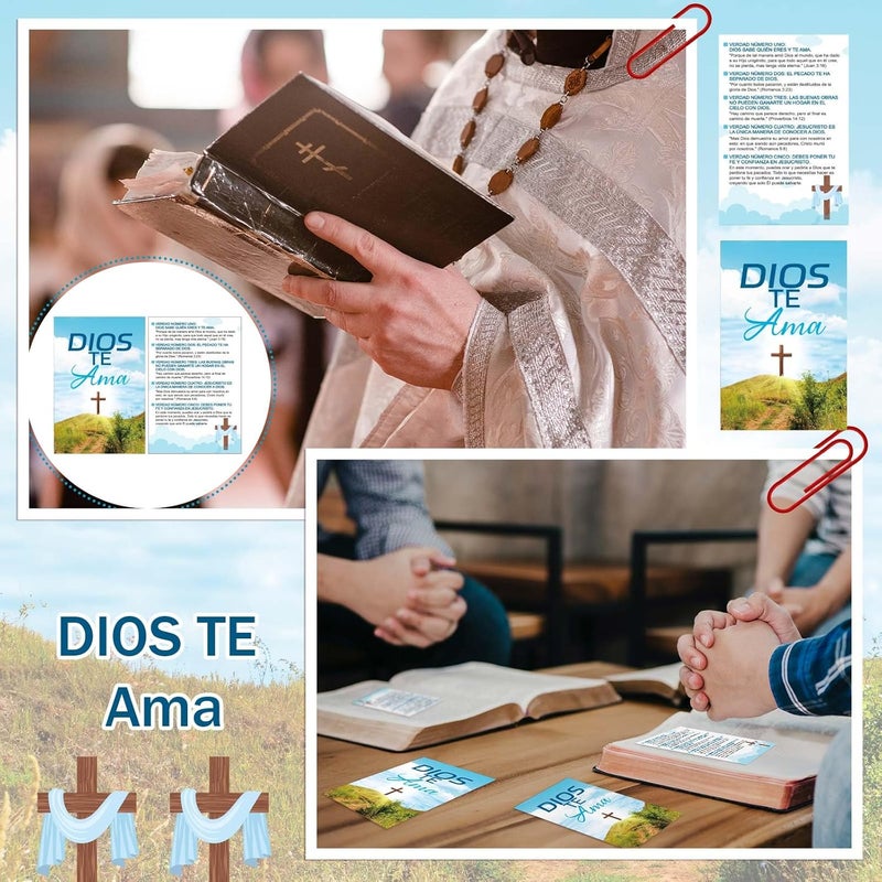 Noveread 200 Pcs Spanish Gospel Tract Card Salvation Cards Pocket Holy Postcards Prayer Postcards Christian Inspirational Bible Verses for Christian Gifts Women Men(Dios Te Ama) - Image 5
