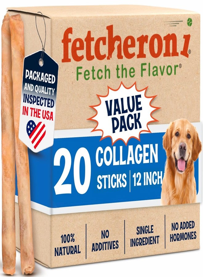 Fetcheroni 12" Collagen Sticks for Dogs – Low Odor Long-Lasting Bully Stick & Rawhide Alternative, Single Ingredient Beef Bone, High Protein Dental Treat, Vet Approved, Improves Joint Health – 20 Pack - Image 1
