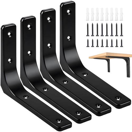 AISINYI 4 PCS Iron Wall Shelf Bracket 6 x 5 Inch Heavy Duty Shelf Support Bracket Decorative Joint Angle Bracket Matte Black - Image 1