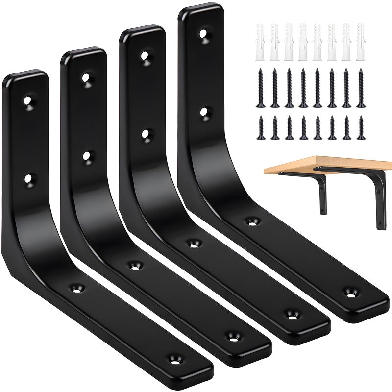 AISINYI 4 PCS Iron Wall Shelf Bracket 6 x 5 Inch Heavy Duty Shelf Support Bracket Decorative Joint Angle Bracket Matte Black - Image 2
