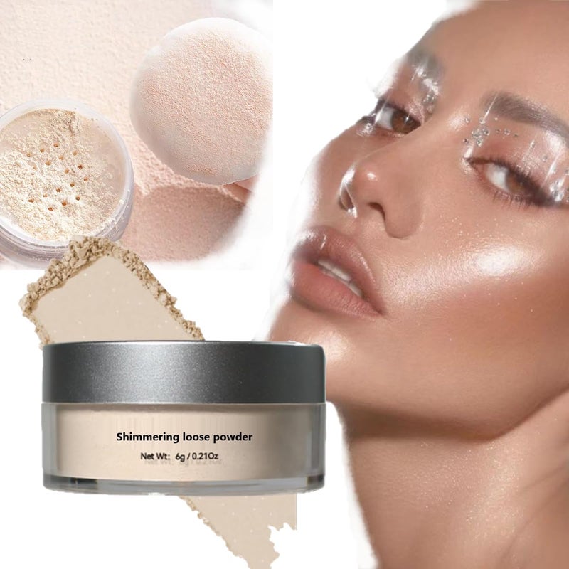 Shimmering Loose Powder with Puff Glow Setting Powder with Shimmer Fixing Mattifying Makeup Finish Waterproof