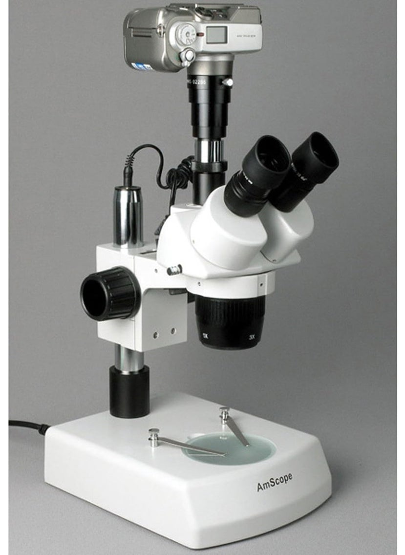 AmScope AmScope SW2T24X Trinocular Stereo Microscope WH10x Eyepieces 10X20X40X Magnification 2X4X Objective Upper and Lower Halogen Lighting Pillar Stand 110V120V Includes 05x Barlow Lens  - Image 5