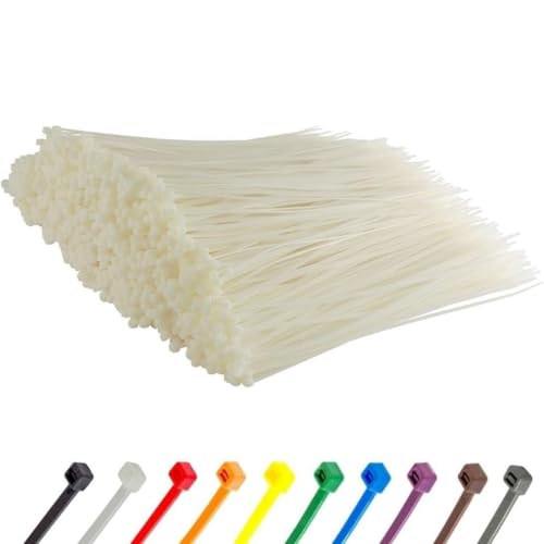 GTSE 8 Inch White/Clear Zip Ties, 1,000 Bulk Pack, 40lb Strength, UV Resistant Small Nylon Cable Ties, Self-Locking 8" Tie Wraps - Image 1