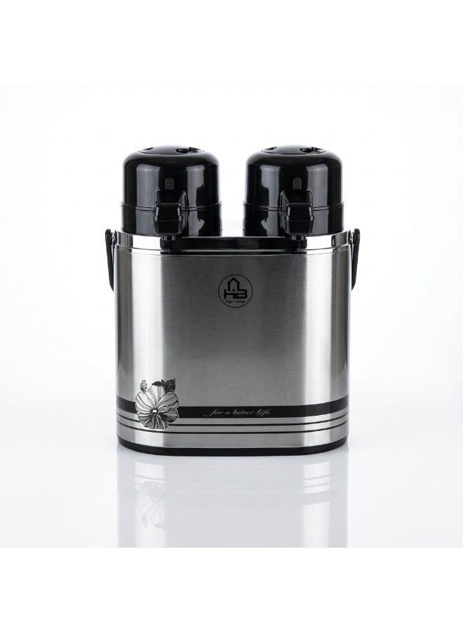 HB Double Vacuum Flask (1L + 1L )2 in 1 Set Thermos / Vacuum Insulated Glass Inner - Image 2