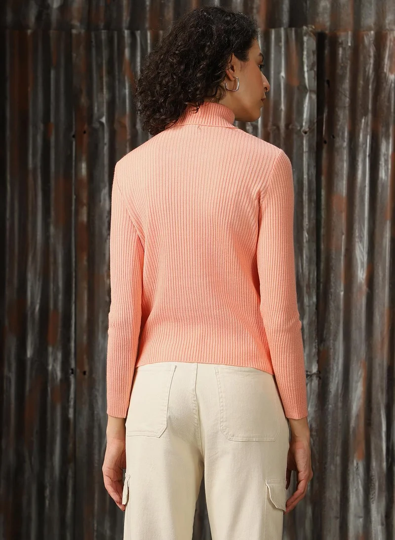 HIGH STAR Women's Peach 100% Acrylic Solid Regular Fit Sweater