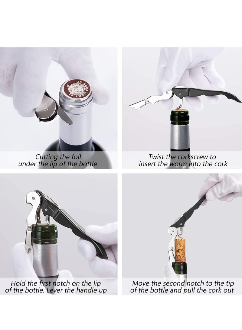 SYOSI 2 Pack Waiter Corkscrew Heavy Duty Chrome Waiter Corkscrew Drink Opener with Foil Cutter for Bartenders and Waiter Black Bottle Opener  - Image 3