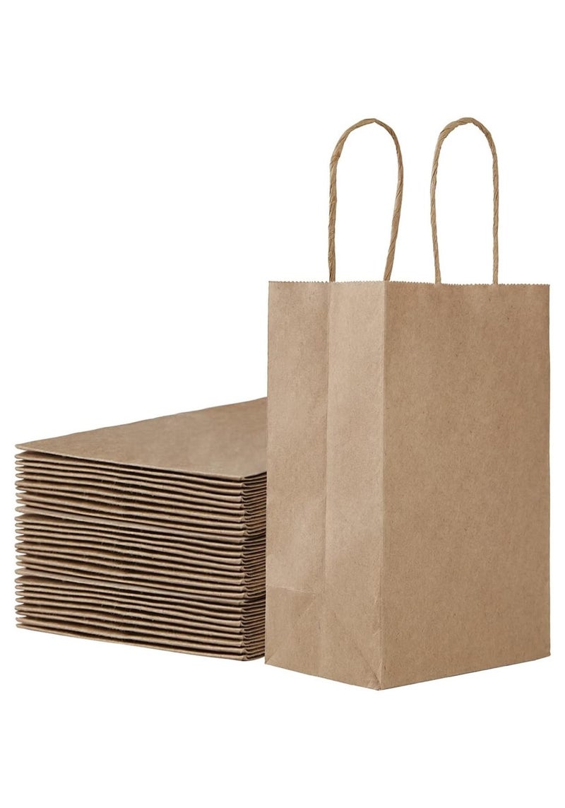 MARKQ [24 كيس] أكياس ورق كرافت بمقابض، حقائب هدايا بنية مقاس 22 × 16 × 8 سم لحفلات أعياد الميلاد، وحفلات الزفاف، ووجبات الطعام في المطاعم، وعيد الميلاد - Image 1