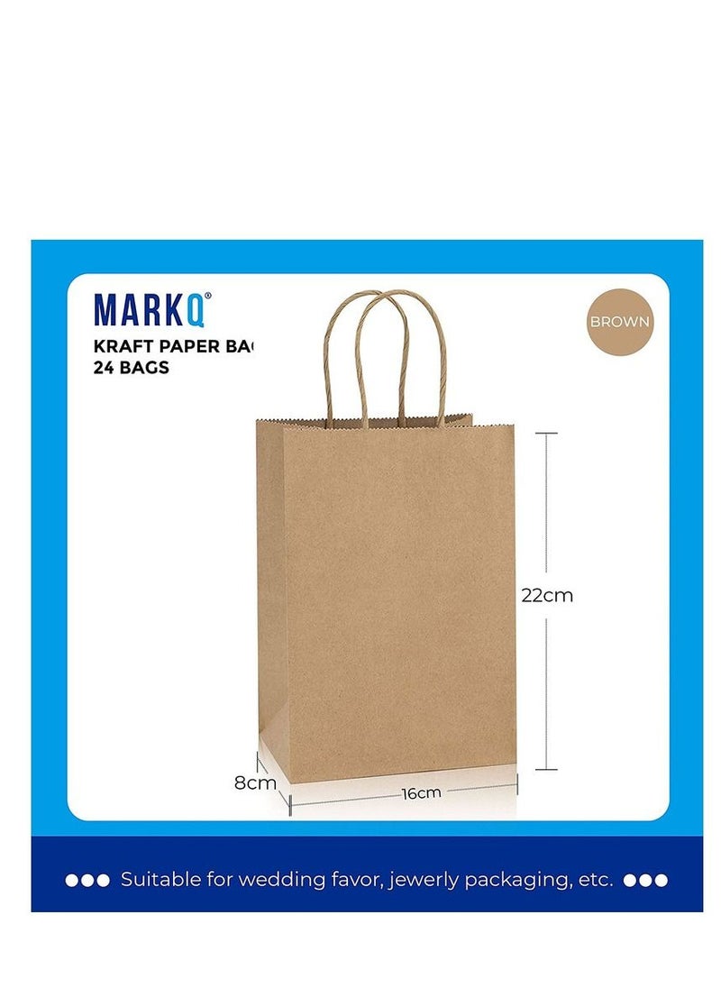 MARKQ [24 Bags] Kraft Paper bags with handles, 22 x 16 x 8 cm Brown Gift bags for Birthday Party Favors, Weddings, Restaurant takeouts, Christmas  - Image 2