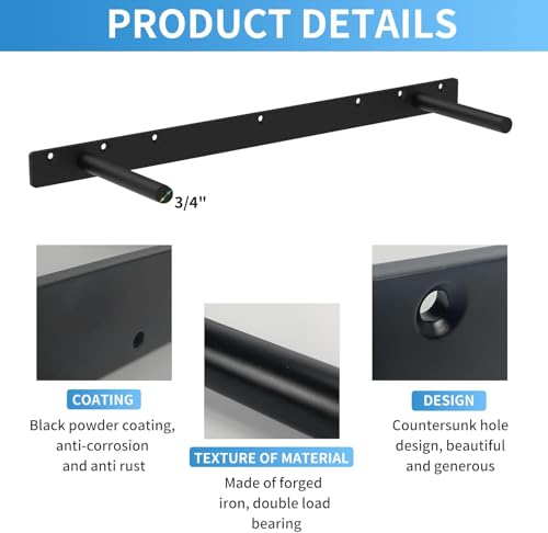 Kunzye 23 Inch Heavy Duty Blind Wall Mount Floating Shelf Bracket - Hidden Shelf Bracket with 150 LB Weight Capacity -3/4 Inch Solid Steel Support Rods - Image 2
