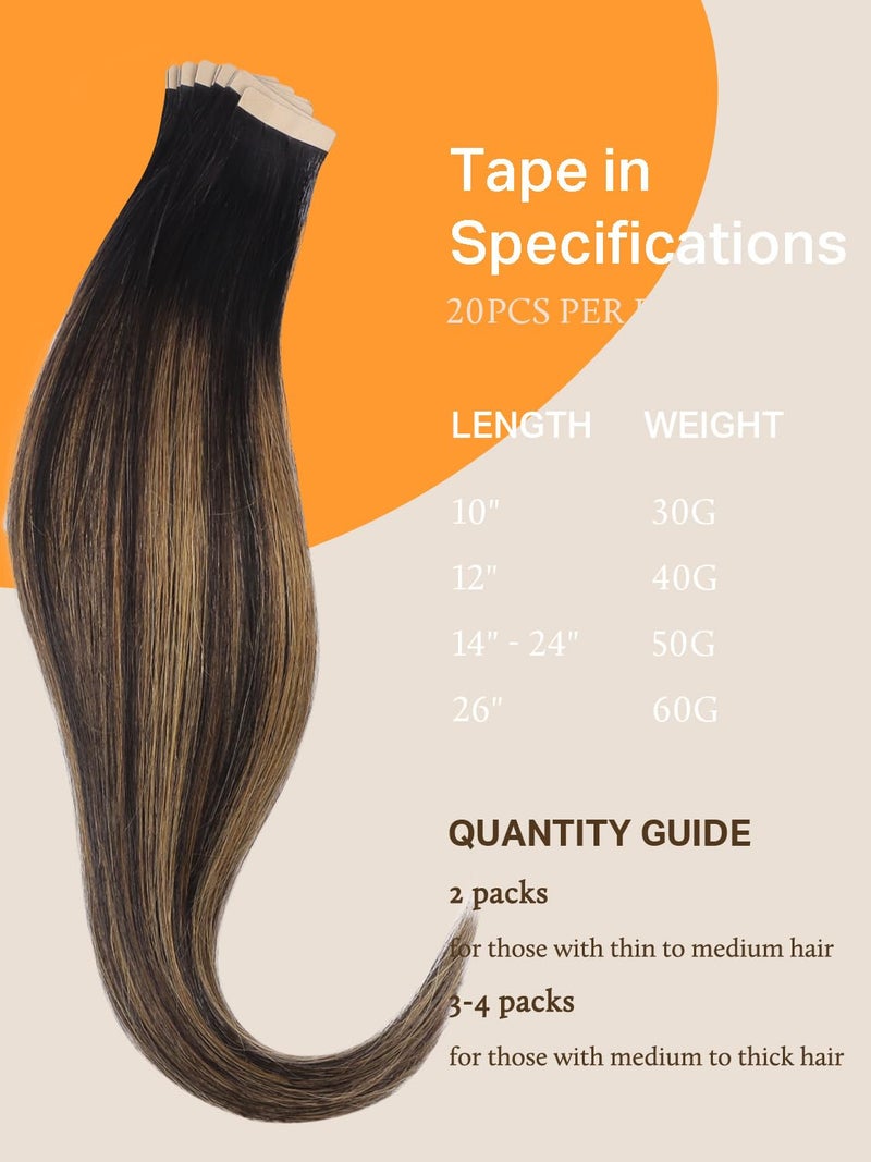 DOORES 22 Inch Human Hair Extensions Balayage Natural Black to Chestnut Brown Real Tape in Hair Extensions Seamless Straight Tape in Hair Extensions 50g 20pcs - Image 4