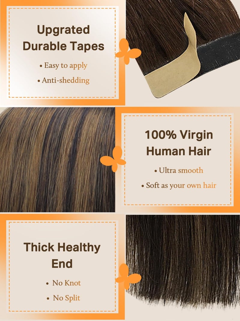 DOORES 22 Inch Human Hair Extensions Balayage Natural Black to Chestnut Brown Real Tape in Hair Extensions Seamless Straight Tape in Hair Extensions 50g 20pcs - Image 3