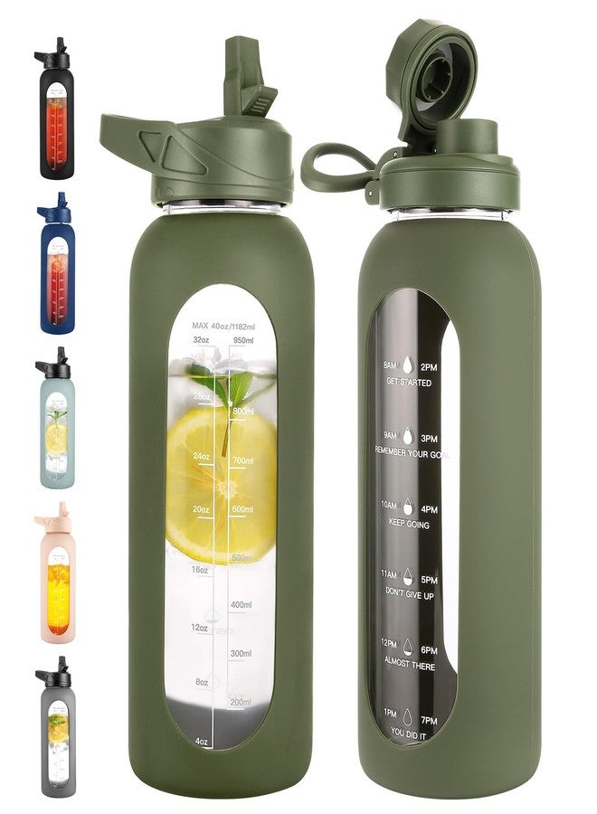 CIVAGO 32 oz Glass Water Bottle with Straw and Handle, Large Sports Motivational Water Bottle Flask with Time Marker and 2 Lids, Leakproof Water Jug Canteen with Silicone Sleeve for Gym,Blush - Image 1