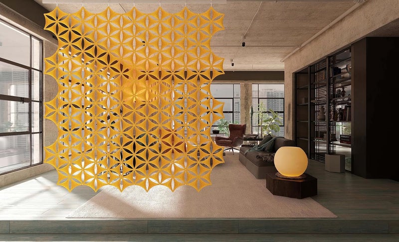 OSHIYINN 12 Pack 3D Flower Venus Hanging Room Dividers 14 x 12 Inch High Density Polyester Fiberboard Cut Room Divider Home Decor Gold - Image 5