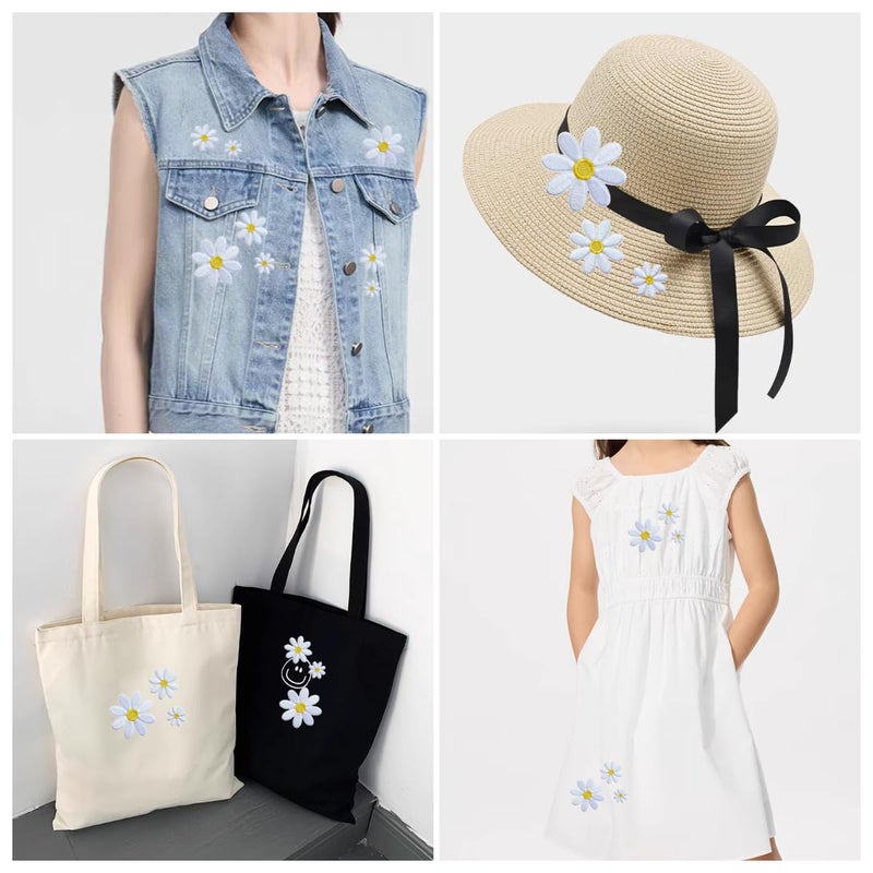 MISDONR 15Pcs Daisy Flower Iron On Patches 3 Sizes, Cute Embroidery Applique Patches for Girls Clothes Hats Bags Jackets Jeans DIY Decoration - Image 5