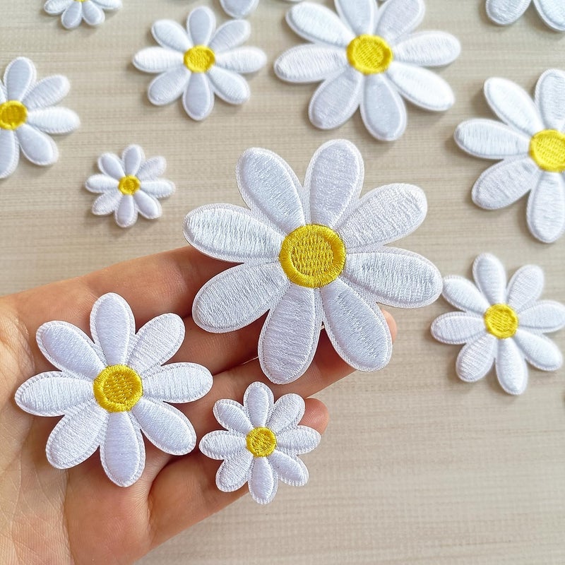 MISDONR 15Pcs Daisy Flower Iron On Patches 3 Sizes, Cute Embroidery Applique Patches for Girls Clothes Hats Bags Jackets Jeans DIY Decoration - Image 4