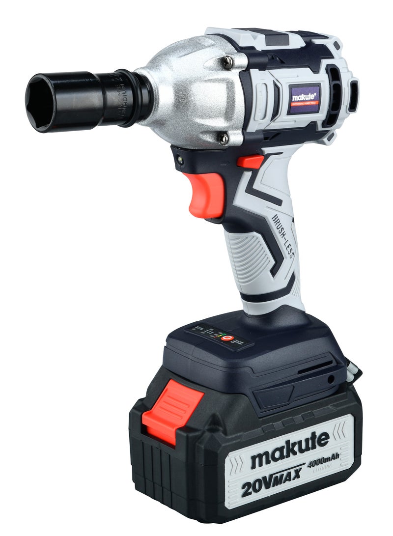 makute Cordless Brushless Impact Wrench, 20V, 320N.m Max Torque, 0-2200 RPM, Handheld Electric Wrench Tool, CW001-BL - Image 1