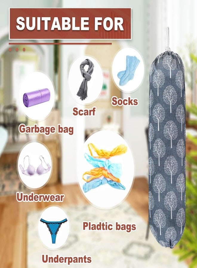 SYIPO Plastic Bag Holder,Wall Mount Plastic Bag Organizer,Washable Large Grocery Bag Storage Dispenser,Shopping Bags Carrier for Home Kitchen Travelling,Free Adjustment with Drawstring,Banyan tree, 22x9" - Image 5
