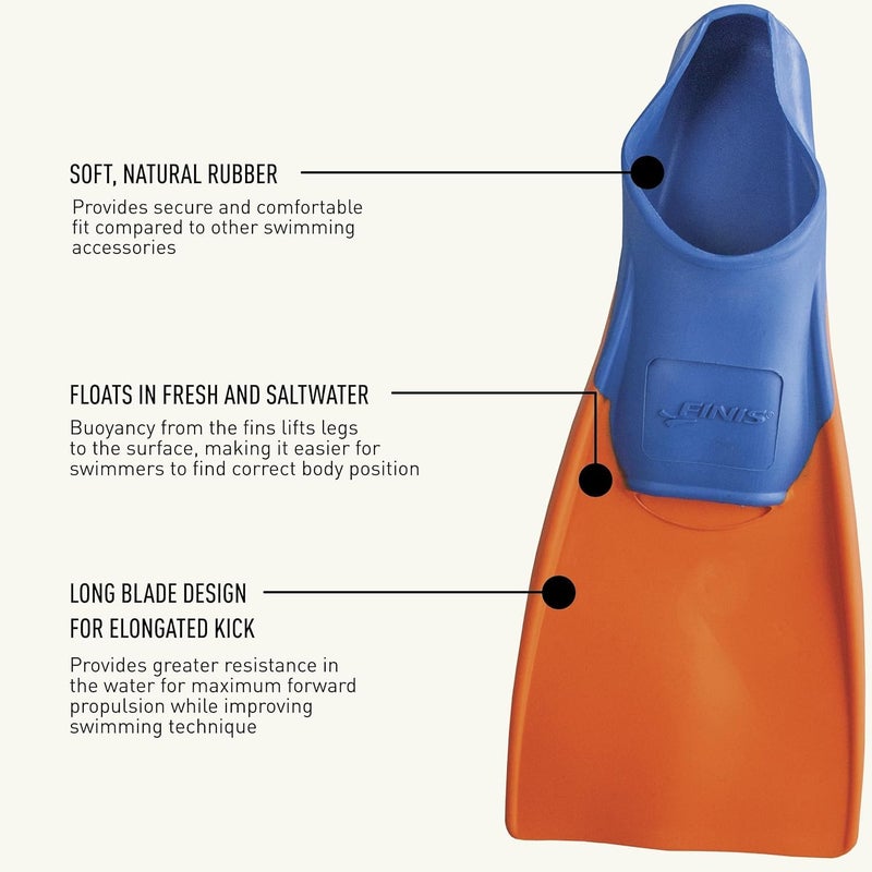 FINIS Long Floating Fins , Blue/Orange, XXS (Jr. 11-1) (1.05.037.02) - Image 4