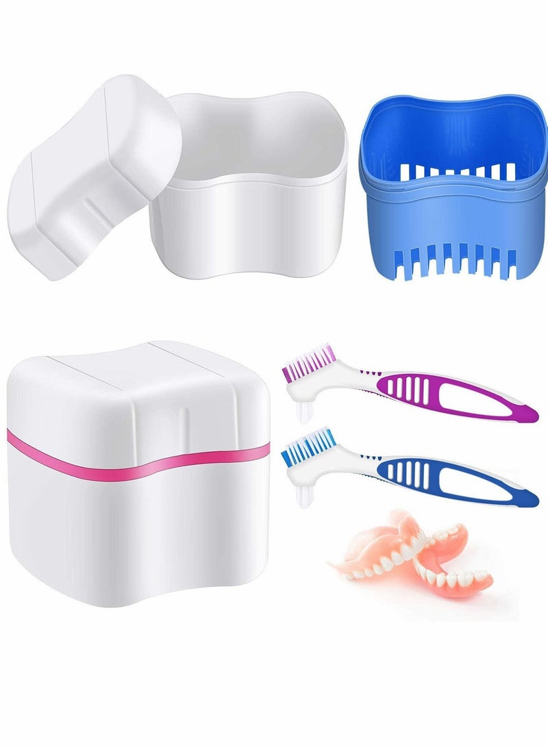 Y&D Denture Cleaner Box and Brush Set, 2 Pack Bath Cases Cups with Brushes  - Image 1