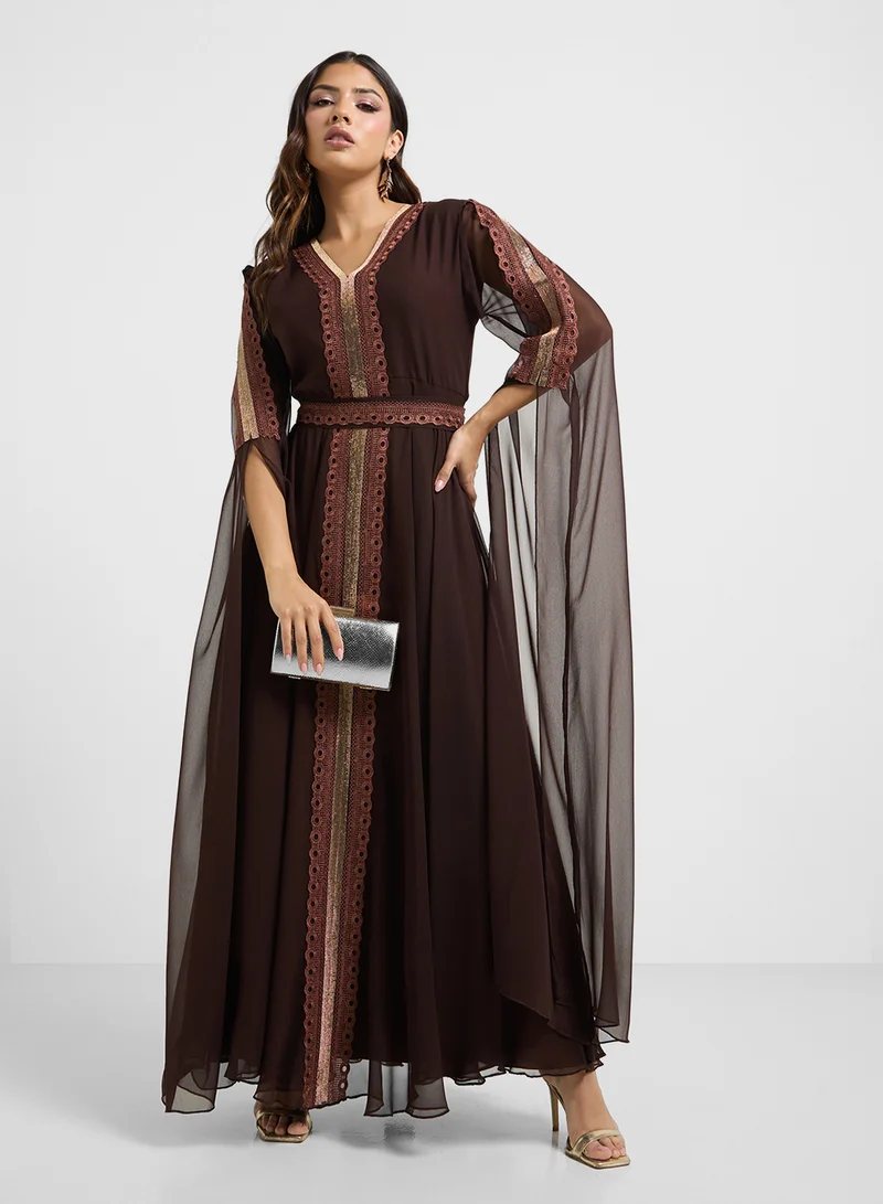 hayas closet Embroidered V-Neck Cape Sleeve Moroccan Dress