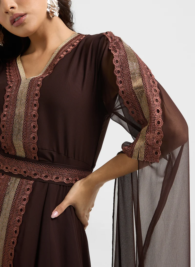 hayas closet Embroidered V-Neck Cape Sleeve Moroccan Dress
