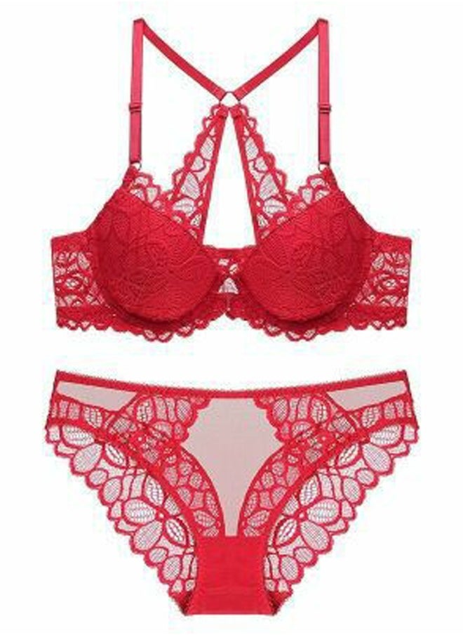 Loquat - Comfy Lace Bra And Panty Set Women's Underwear Set Red - Image 1