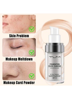 TLM TLM Colour Changing Liquid Foundation Hides Wrinkles & Lines, BB Cream Makeup Base Concealer Cover Moisturizing Fluid for all Skin Tone SPF15 (30ml)  - Image 4