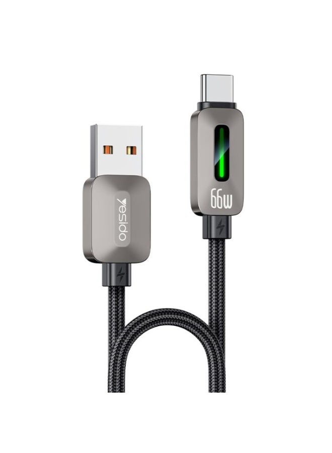 يسيدو كابل بيانات Yesido CA137C USB إلى Type-C Streamer Light بقوة 66 واط، الطول: 1.2 متر (رمادي) - Image 1