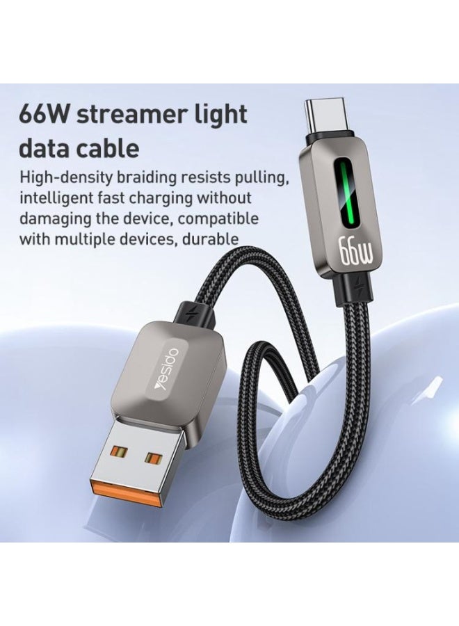 يسيدو كابل بيانات Yesido CA137C USB إلى Type-C Streamer Light بقوة 66 واط، الطول: 1.2 متر (رمادي) - Image 2