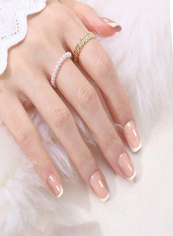 GJNL Press On Nails Short, French Round Nails Manicure Gifts for Women, Glossy, Semi-Transparent, Reusable | 16 Sizes - 32 Nails with Nail Adhesive Tabs - Image 3