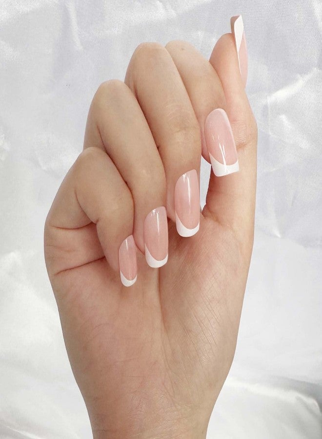 GJNL Press On Nails Short, French Round Nails Manicure Gifts for Women, Glossy, Semi-Transparent, Reusable | 16 Sizes - 32 Nails with Nail Adhesive Tabs - Image 2