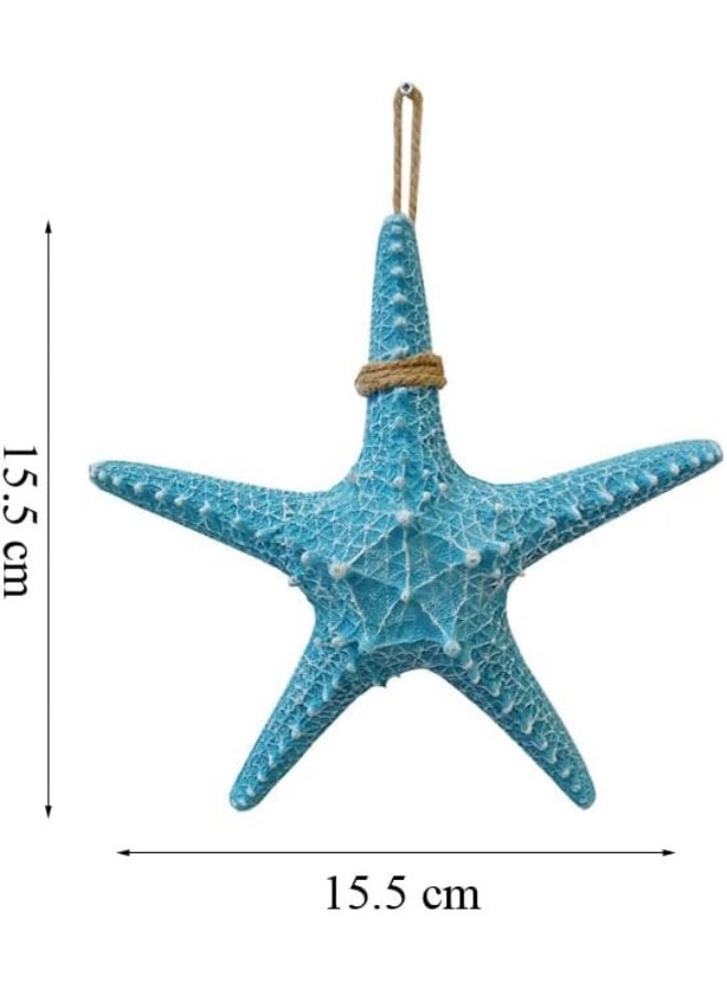 YINZUO YINZUO Decorative Starfish Wall Hanging of White, Blue & Sky Blue Plastic Fiber Sea Star with Rope for Coastal, Beach, Nautical Wall Decor  - Image 2