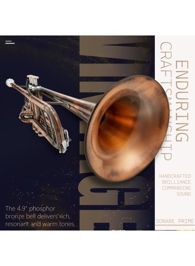 AKLOT Vintage Rose Bb Trumpet: Phosphor Bronze Bell, Smooth Monel Valves, Double Tuning Slide Braces, Standard Trumpet with Premium Leather Case, Lesson Book, Trumpet Mute, Cleaning Kit (SNR-PriTB) - Image 2